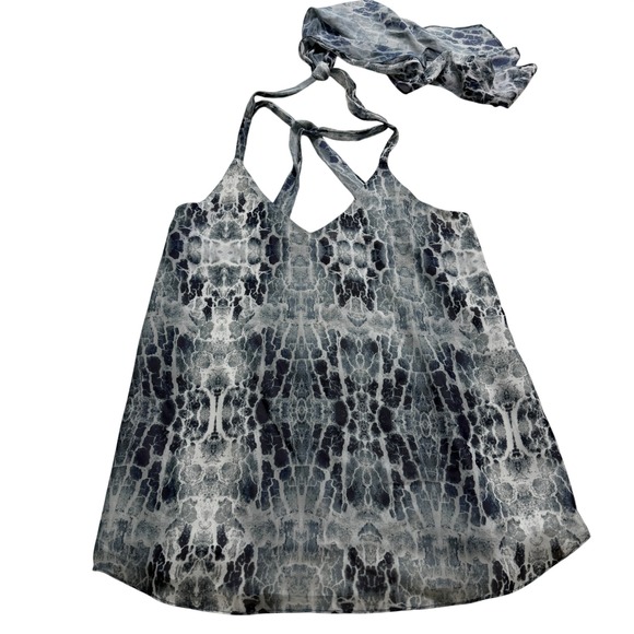 Haute Hippie Tops - Haute Hippie NWT Snakeskin Halter Camisole Women XS Blue Tie Back Tank Top